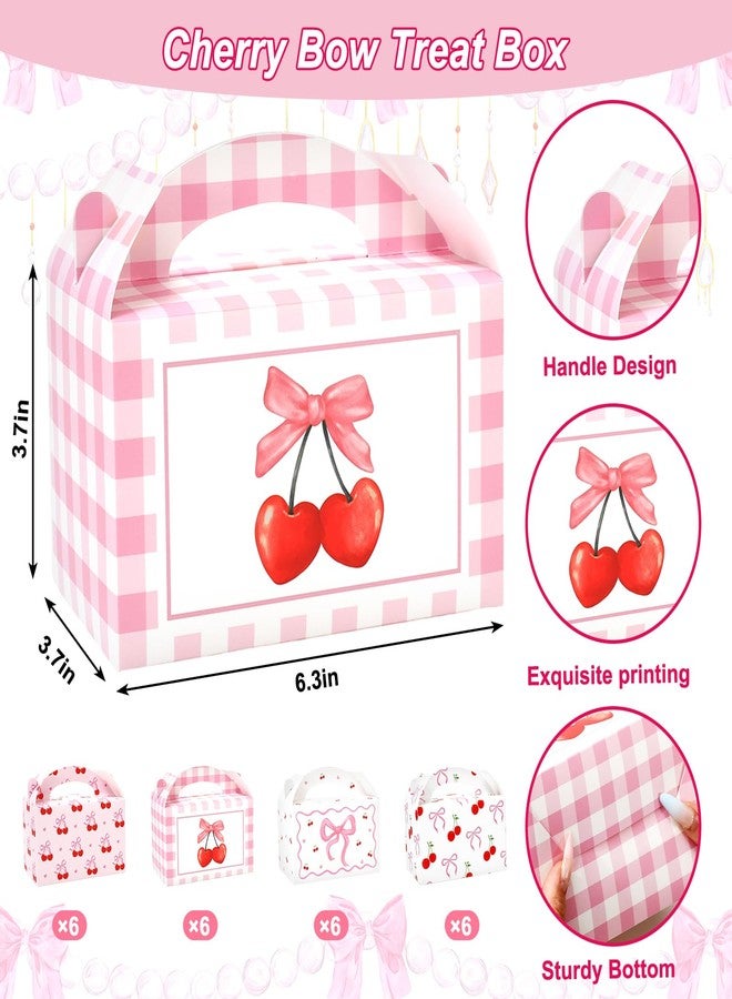JarThenaAMCS 24Pcs Cherry Bow Treat Boxes with Handles Red Pink Coquette Bow Cherry Gift Paper Container for Birthday Bachelorette Engagement Christmas Party Supplies - Image 2